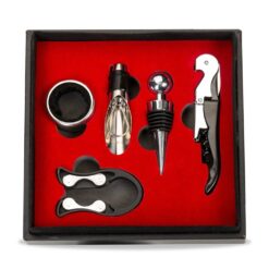 KIT VINHO  ESTOJO DE COURO 5 PEÇAS  SPX-13406 NA COR PRETO