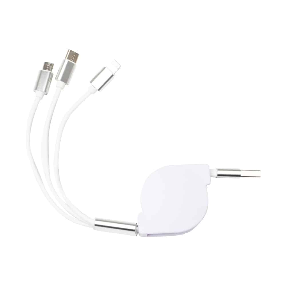 CABO USB RETRÁTIL 3 EM 1 SPX-10338B NA COR BRANCO