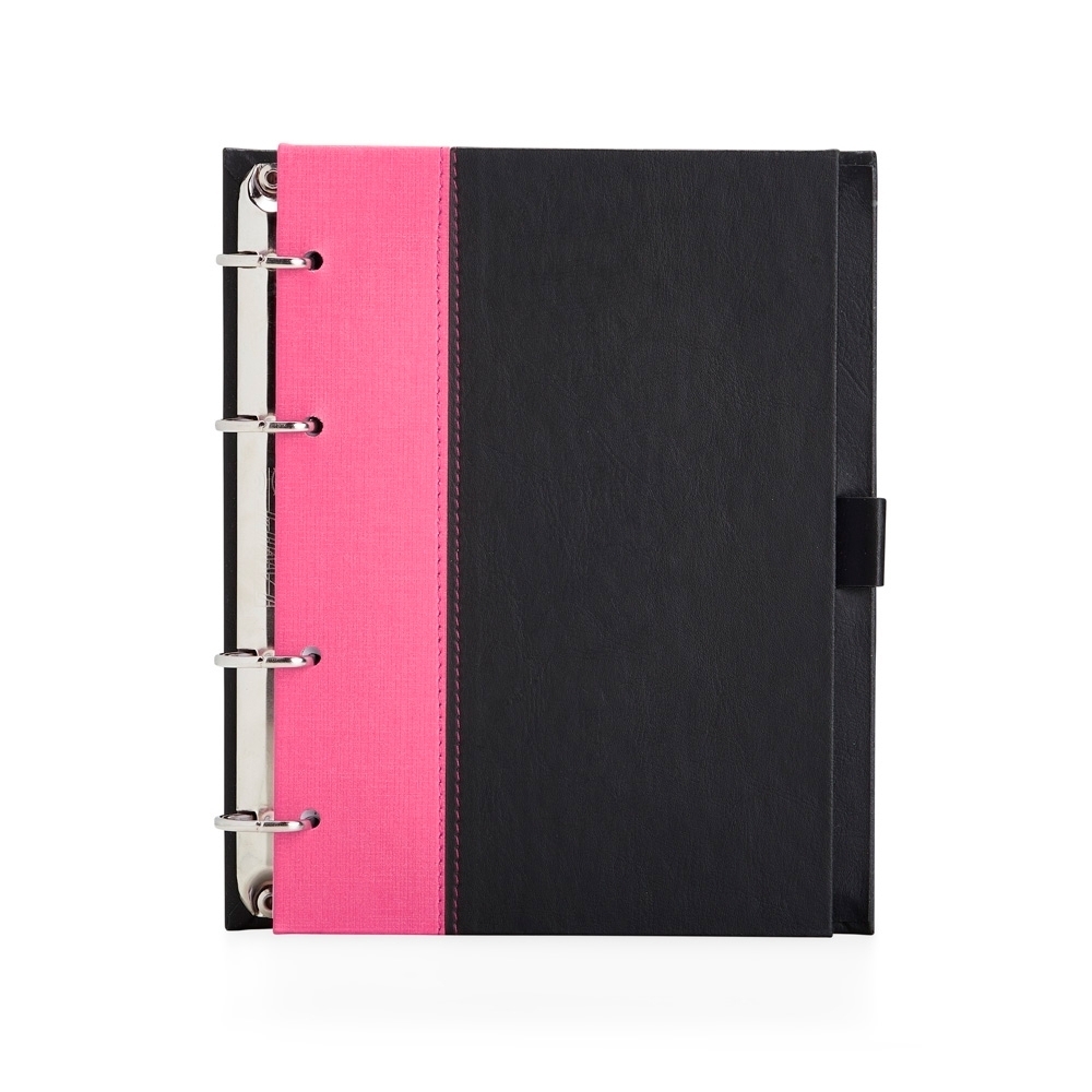 CADERNO FICHÁRIO DE COURO SINTÉTICO SPX-14953-PRE/ROS NA COR PRETO