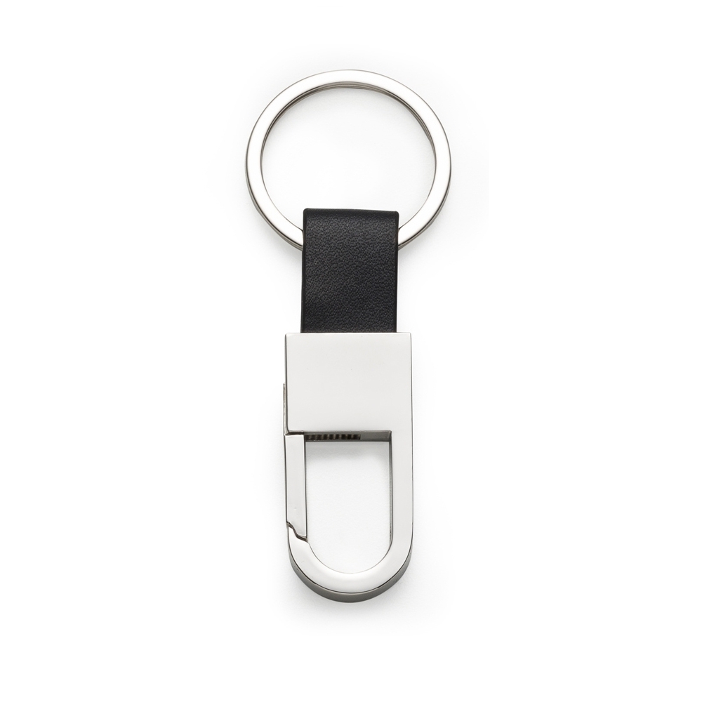 CHAVEIRO METAL DET. COURO SPX-12965-PRA/PRE NA COR PRATA