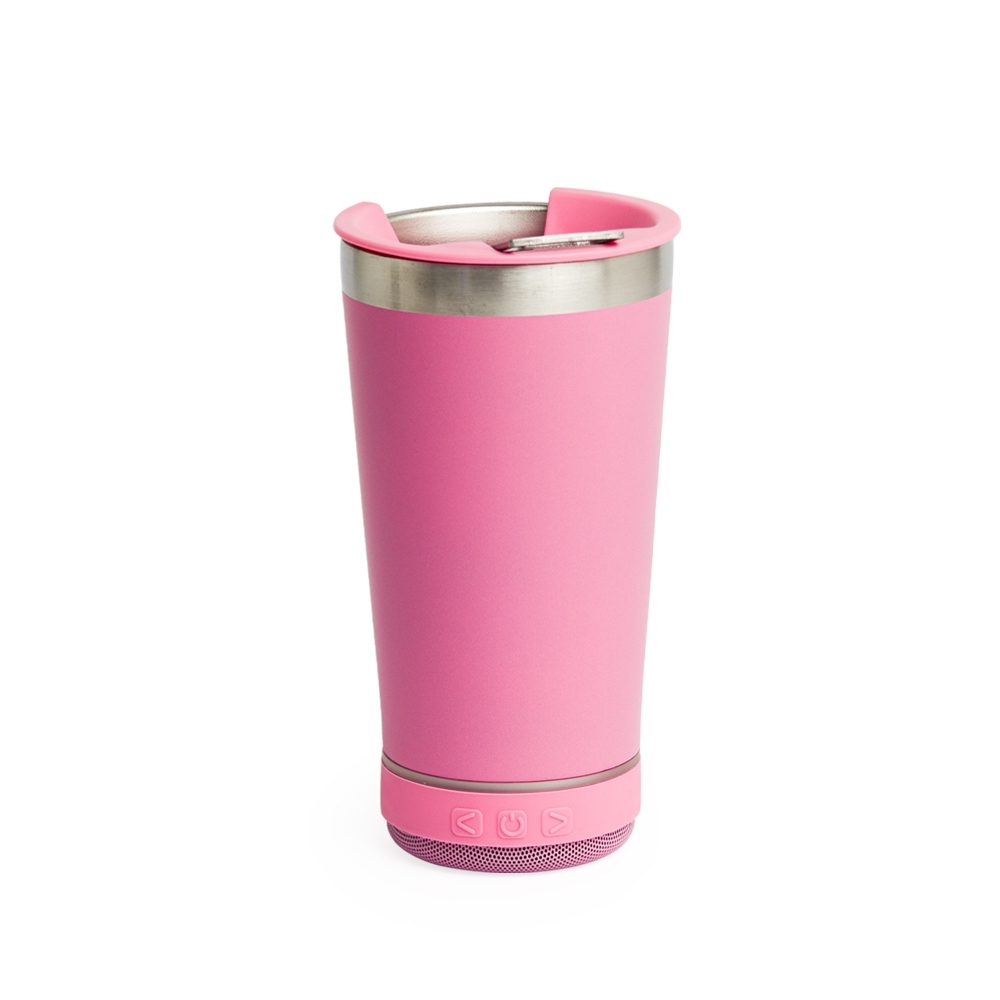 COPO TÉRMICO 400ML C/ CAIXA DE SOM SPX-18749-ROS NA COR ROSA