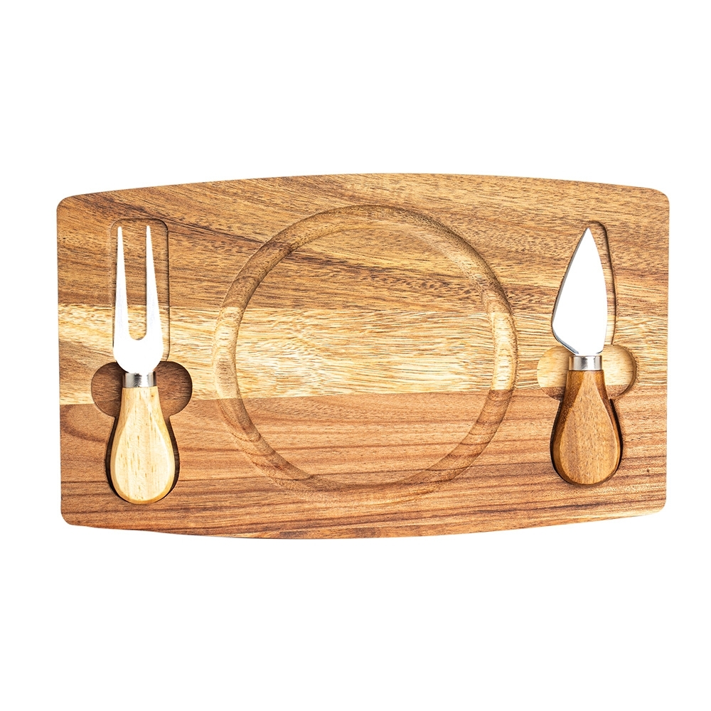 KIT QUEIJO 2 PÇS + TÁBUA REDONDA  SPX-18628-MAD NA COR MADEIRA